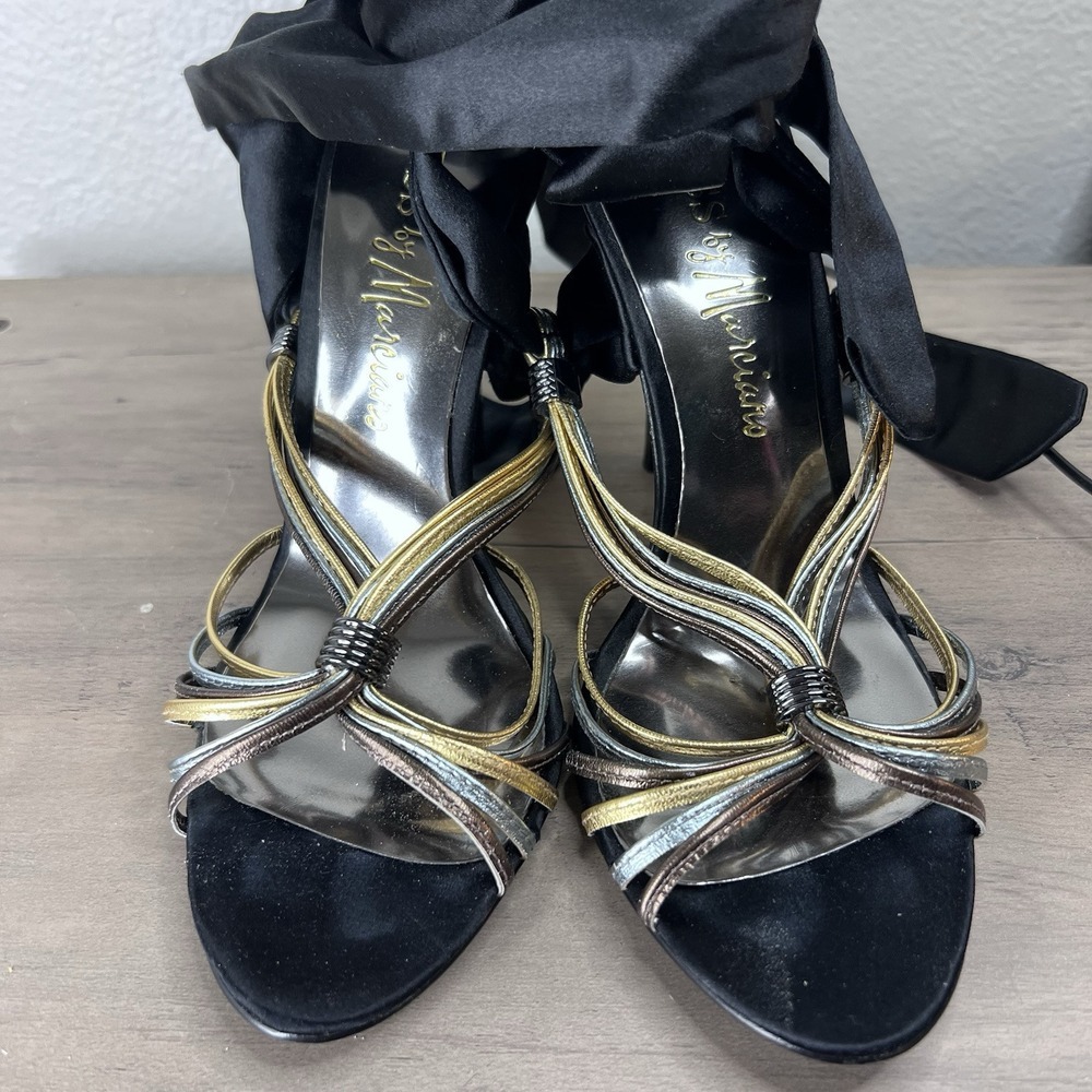 Guess by Marciano Metallic Colored Sexy Black Satin Lace Up Heels Size 6M